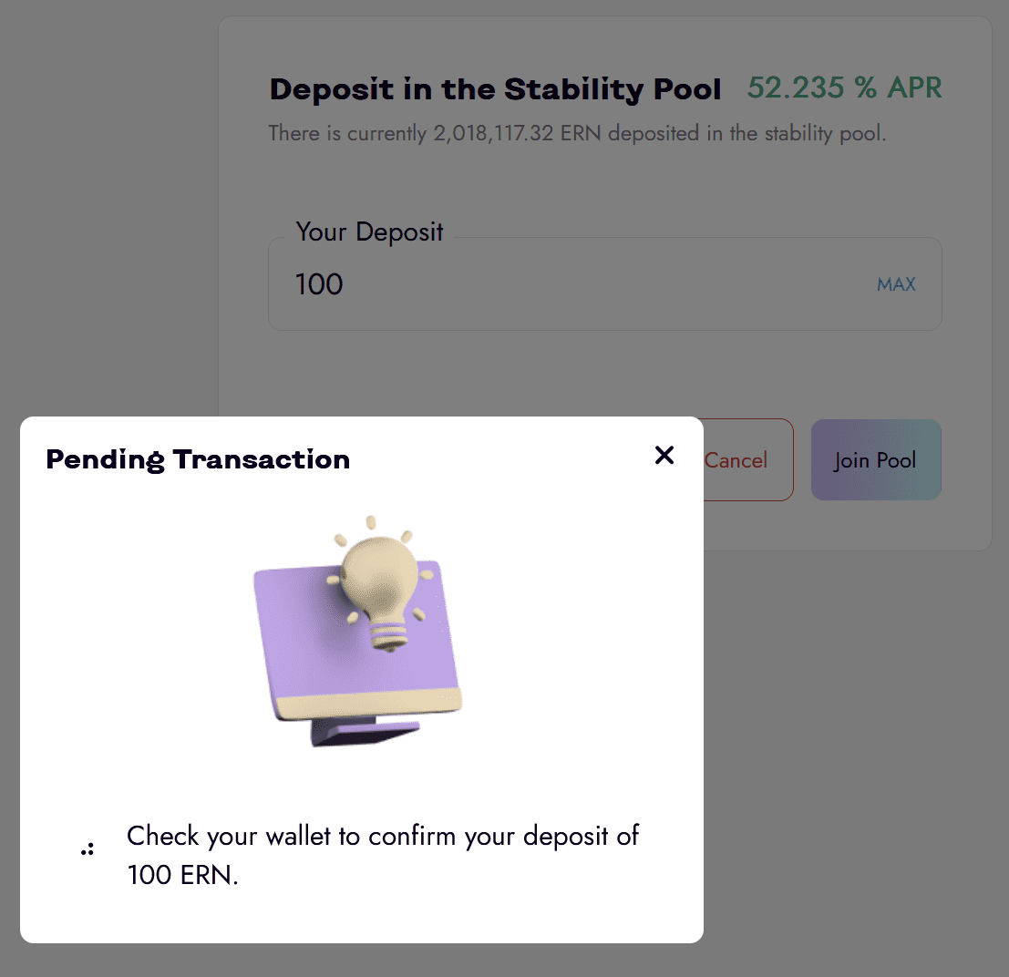 Ethos_Documentation_EarningYield_PendingTX Ethos Documentation Stability Pool Pending Transaction