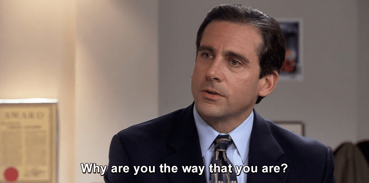 TV character Michael Scott asking "why" on The Office.